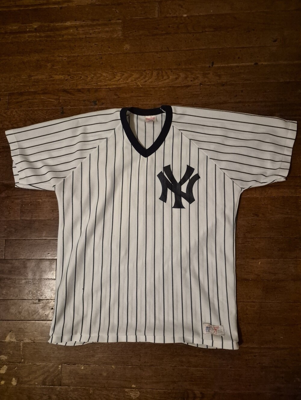 New York Yankees Mens Sz Large White Bue Rawlings Baseball Jersey